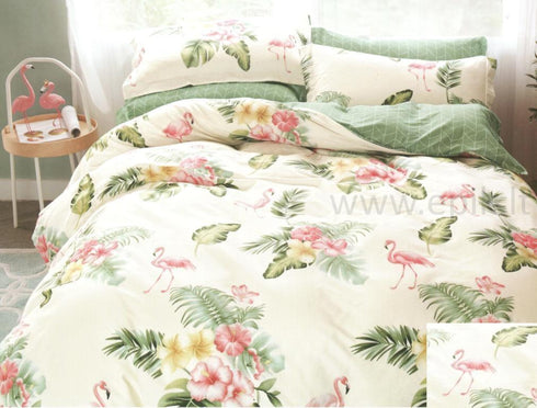 Satino medvilnės patalynės komplektas "Flamingo Garden"